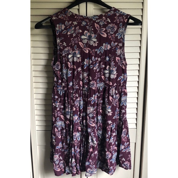 American Eagle Women’s Small Purple Floral Sleeveless Tunic V-Neck Bow Empire - Picture 2 of 7